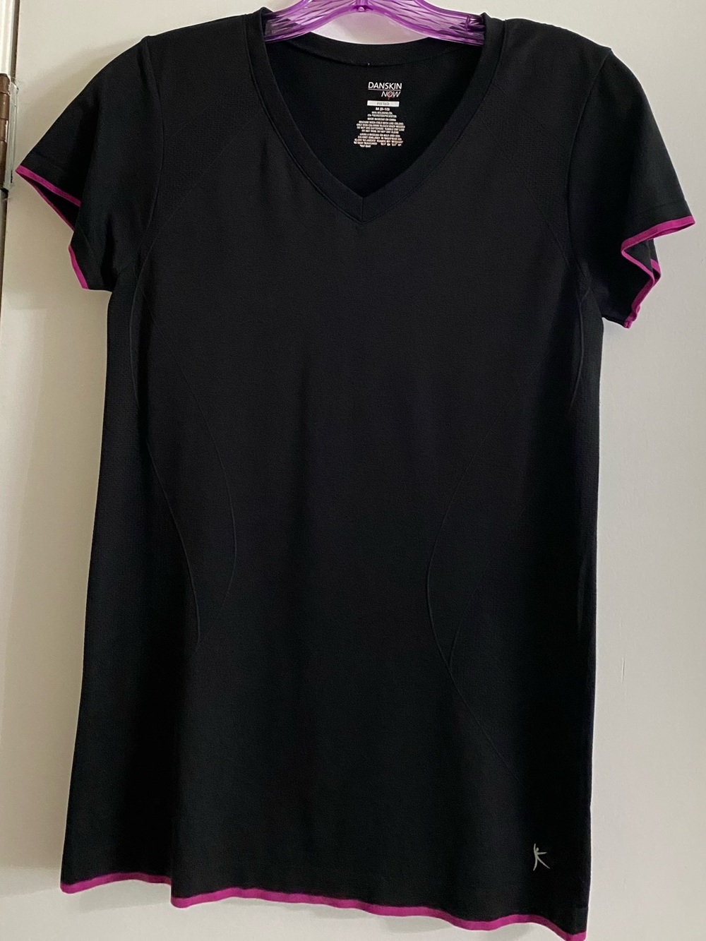 Danskin Now Black Short-Sleeve V-Neck Top with Pink Trim